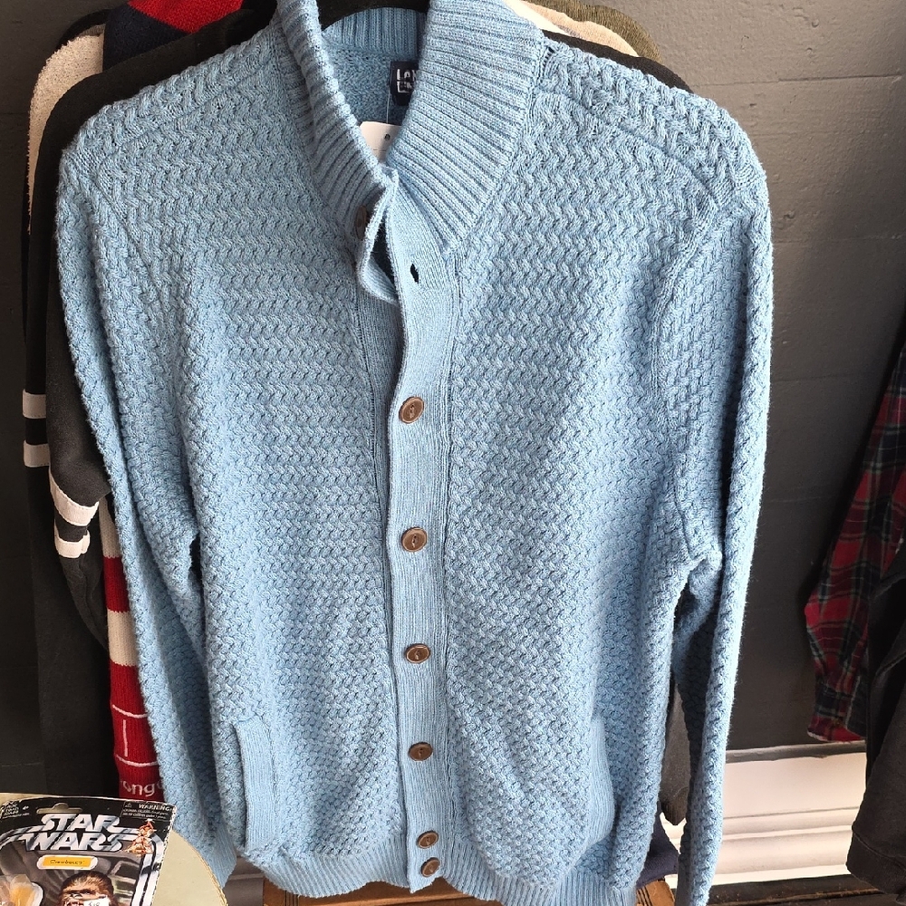Lands End Men's Blue Cardigan Sweater